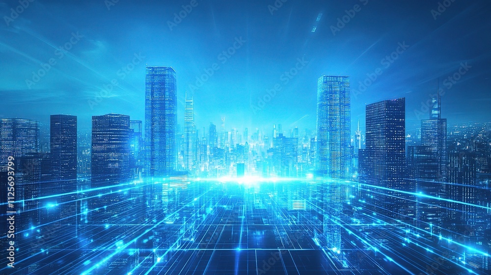 Abstract Futuristic Cityscape with Glowing Blue Elements Abstract Futuristic Cityscape with Glowing Blue Elements