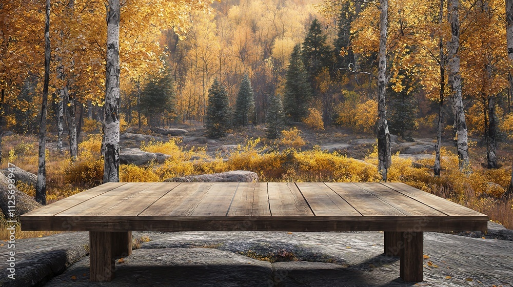 Empty Wooden Table Ideal for Product Display in Nature Setting Empty Wooden Table Ideal for Product Display in Nature Setting