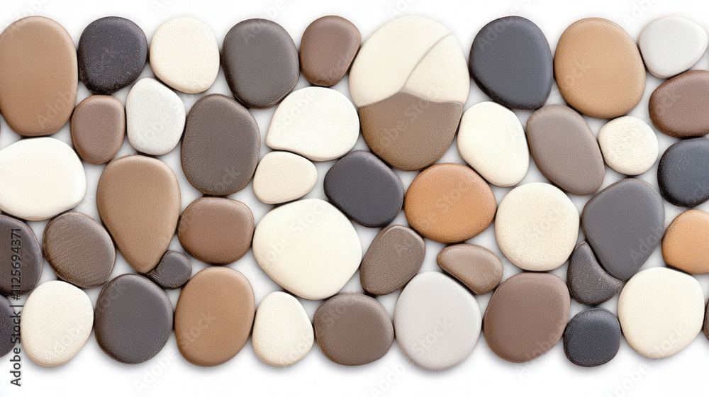 Multi-colored smooth pebbles pattern in natural earth tones Multi-colored smooth pebbles pattern in natural earth tones