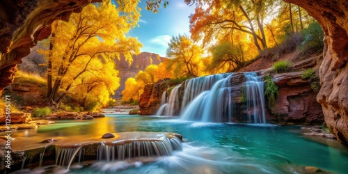 Havasu Creek Autumn Waterfall Cave Bokeh Photography - Arizona Nature Landscape