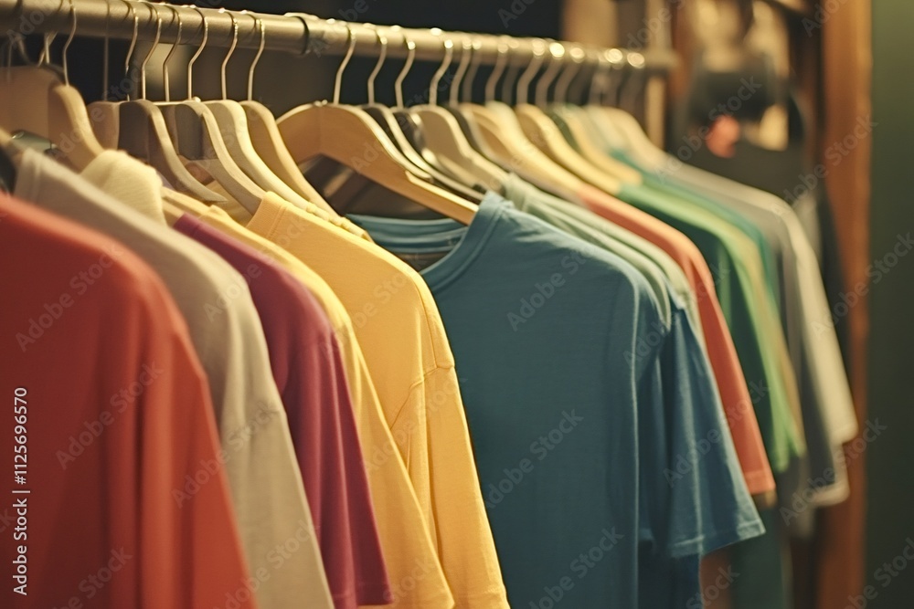 custom made wallpaper toronto digitalColorful t-shirts hanging on wooden hangers create a vibrant and eye-catching display in a clothing store, inviting shoppers to explore a variety of stylish options