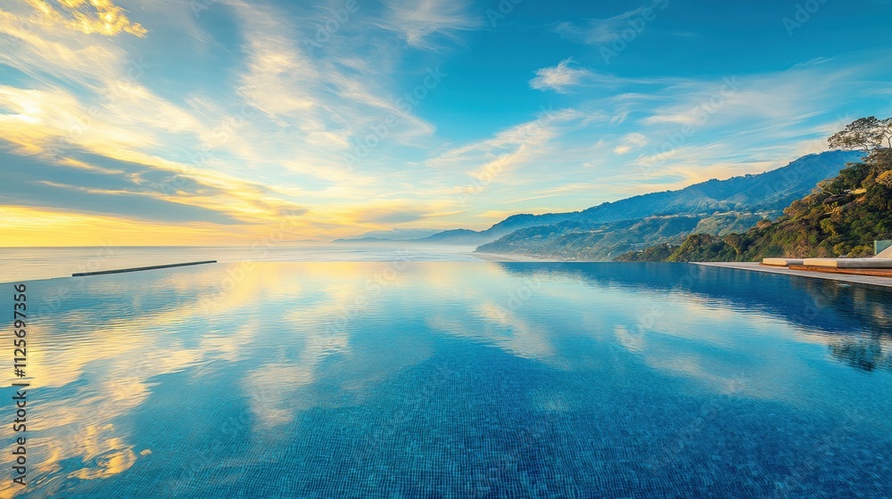 Fototapeta premium Serene Infinity Pool at Sunset