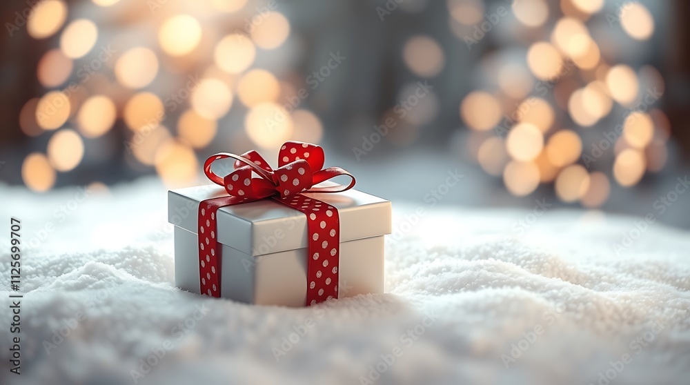 A Festive Winter Gift Box Under the Sparkling Lights of Christmas Tree A Festive Winter Gift Box Under the Sparkling Lights of Christmas Tree