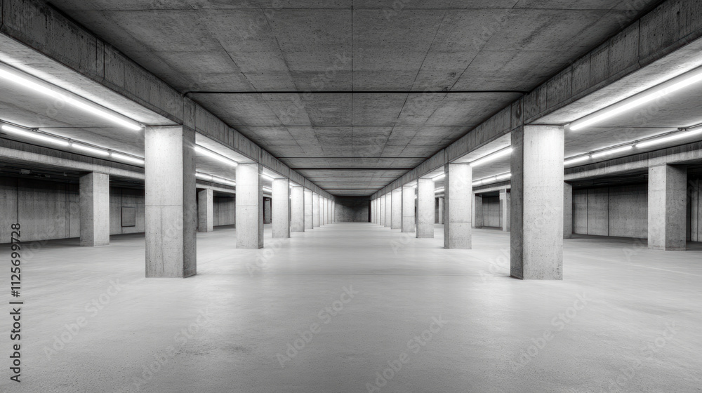 vast empty cement room with concrete pillars and bright lights creates abstract atmosphere vast empty cement room with concrete pillars and bright lights creates abstract atmosphere