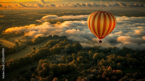 A person soaring high above the clouds in a dreamlike world, representing the journey of self-discovery and the pursuit of dreams, surrounded by bright, surreal colors. photo