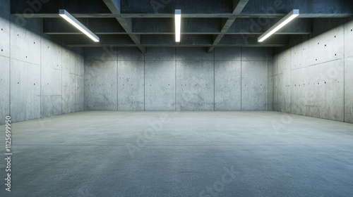 Empty cement room with visible beams and raw finishes, creating modern industrial feel