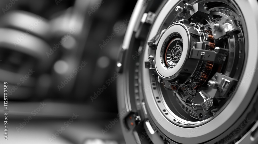 Fototapeta premium Innovative mechanical design industrial facility close-up image high-tech environment detailed viewpoint engineering concept