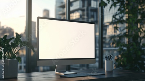 Modern Desktop Computer With Blank Screen In Office Setting