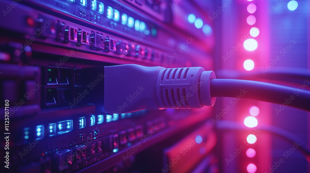 Close-Up of Internet Cable Connected to Server