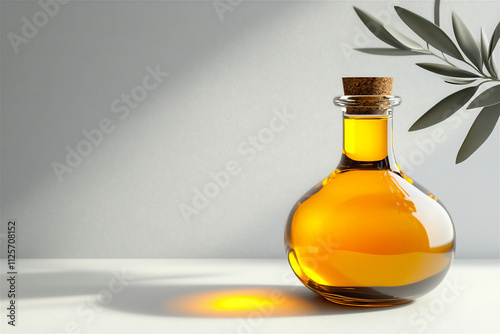 A 3D olive oil jar with a glowing effect plac photo