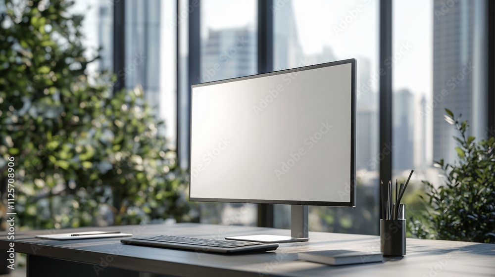 Fototapeta premium Modern Office Workspace With Blank Computer Screen