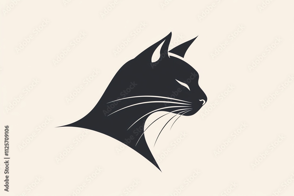 Obraz premium A minimalist silhouette of a cat's head, emphasizing sleek lines and elegant features.