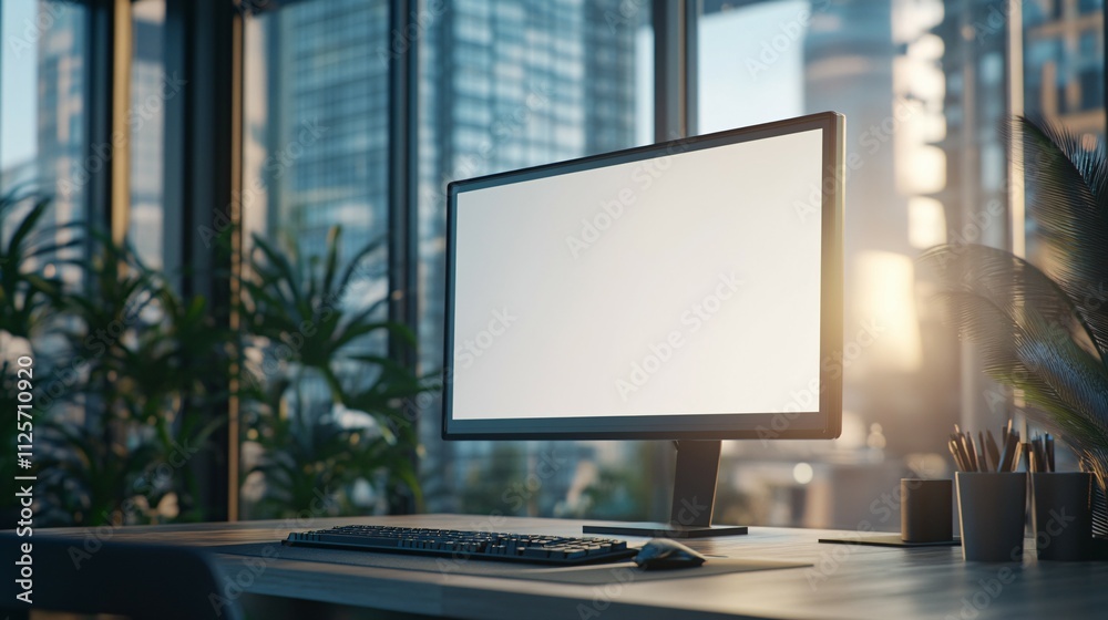 Modern Office Workspace Computer Setup With Blank Screen Modern Office Workspace Computer Setup With Blank Screen