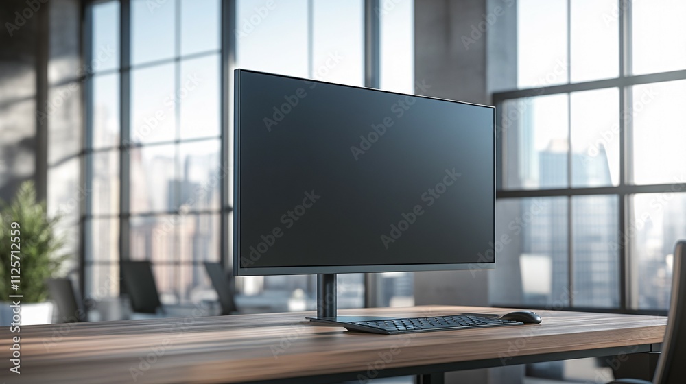 Modern Office Setup With Sleek Black Monitor and Keyboard Modern Office Setup With Sleek Black Monitor and Keyboard