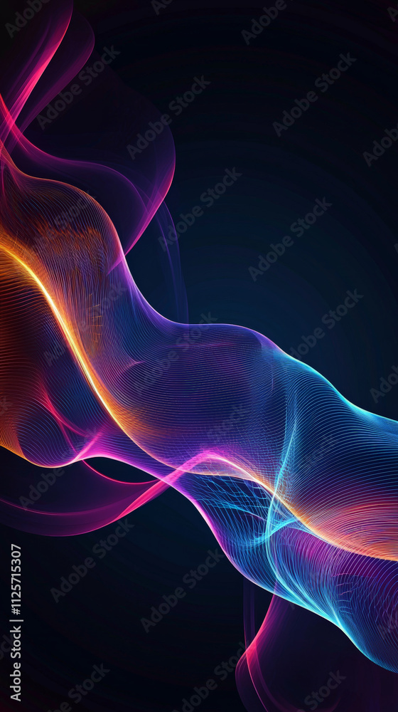 Fototapeta premium Colorful abstract waves with fluid textures and neon colors on dark background