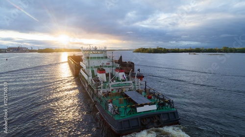 Photography Large ship is traveling through the water