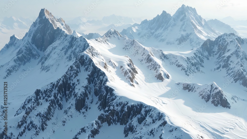 Obraz premium Imposing Snow-Covered Mountain Range, Detailed Winter Landscape