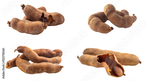 Fresh Tamarind Pods, Seeds, Fruit isolated on transparent background photo