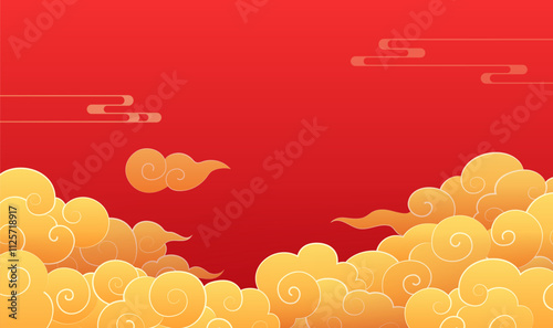 Chinese style red celebration New Year background yellow moire