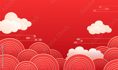 Chinese style red to celebrate the New Year background white clouds moire and ripple
