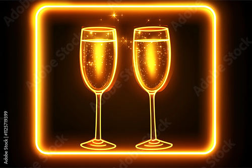 Sparkling champagne glasses with glitter drink luxurious celebraing happy new year.