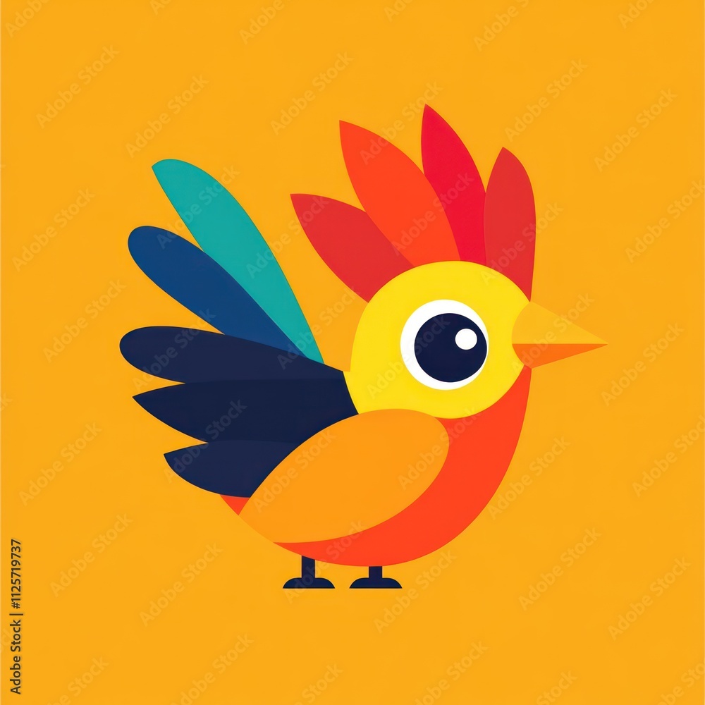 Obraz premium Colorful cartoon rooster illustration.