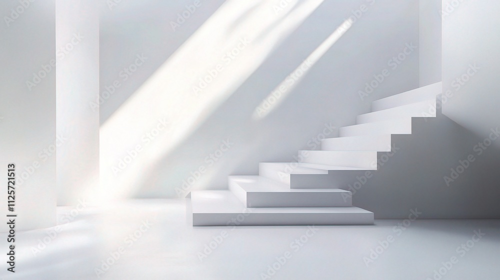 Fototapeta premium Soft White Silver Gradient Abstract Background with Stairs