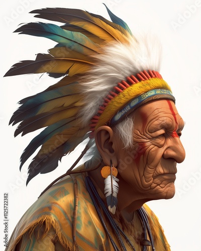 3D illustration of a senior brazilian Yanomami indian photo