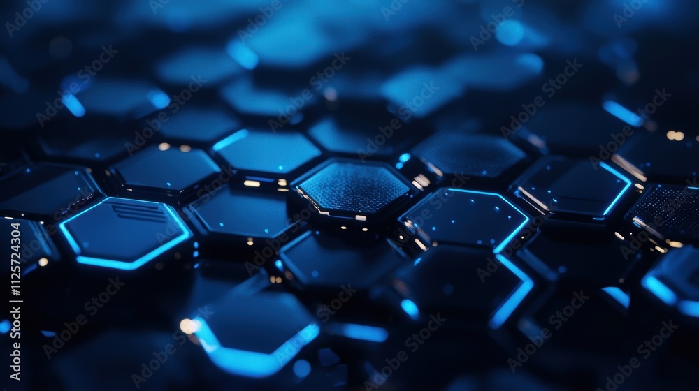 Futuristic hexagonal pattern with glowing blue accents Futuristic hexagonal pattern with glowing blue accents