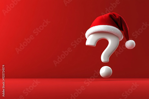 Question mark santa claus hat red background space christmas mystery concept.