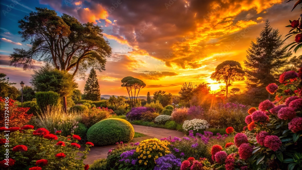 Fototapeta premium Silhouette Garden Photography: Dark Romantic Backlit Flowers, Plants, and Trees