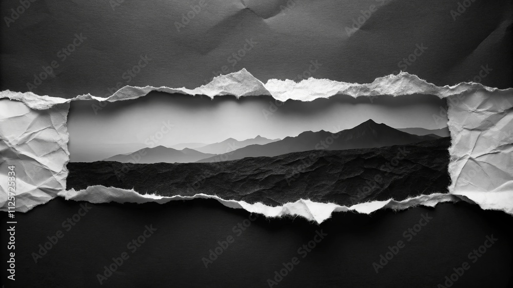 Striking Black and White Ripped Paper with Copy Space for Creative Design and Marketing, Perfect for Mockups, Advertisements, or Artistic Presentations Striking Black and White Ripped Paper with Copy Space for Creative Design and Marketing, Perfect for Mockups, Advertisements, or Artistic Presentations