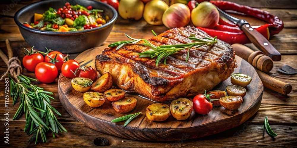 Surreal BBQ Pork Chops, Potatoes & Veggies: Dreamy Food Photography Surreal BBQ Pork Chops, Potatoes & Veggies: Dreamy Food Photography