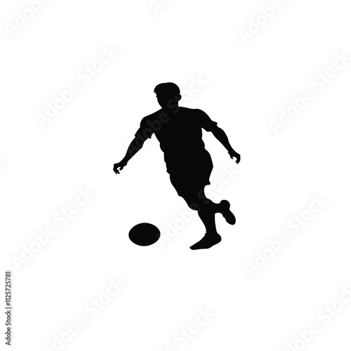 Football style silhouette. Football player. kicking the ball. Game. Sport. Shadow. Black. Man. Shape. Beautiful silhouette. Vector. On a white background.