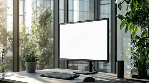 Modern Office Workspace With Blank Computer Screen