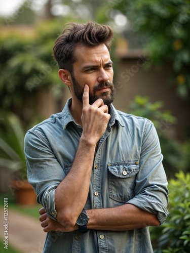 A Photo of a Man thinking about himself with past memories