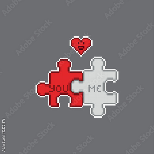 You and me, Valentine's day concept, puzzle pieces pixel art