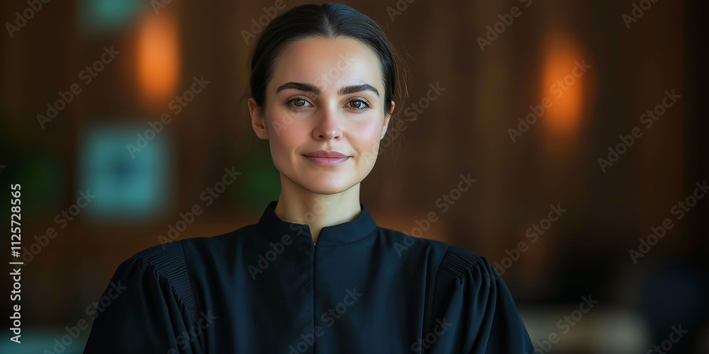 Obraz premium Young female judge, with her robe and serene face