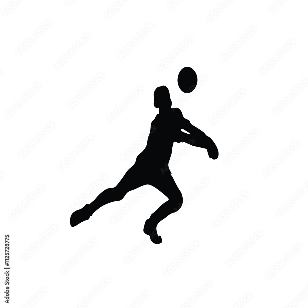Obraz premium Black Silhouette of Man Playing Volleyball on White Background. Sport Logo, Vector Illustration,