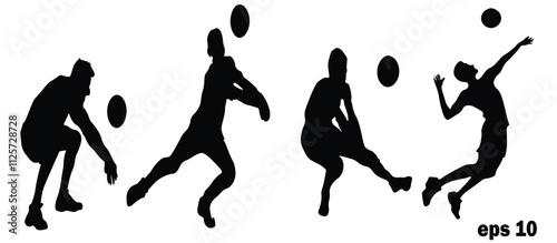 Wallpaper Mural series of silhouettes of men playing volleyball with different actions and phases.vector illustration.on white background Torontodigital.ca