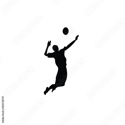 Black Silhouette of Man Playing Volleyball on White Background. Sport Logo, Vector Illustration