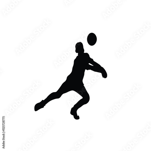 Black Silhouette of Man Playing Volleyball on White Background. Sport Logo, Vector Illustration,