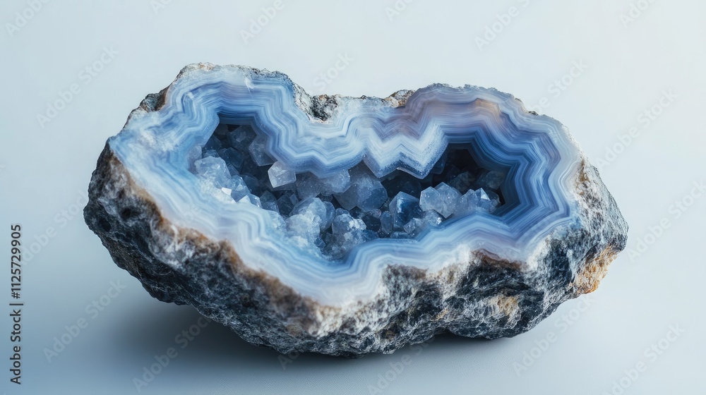 Blue chalcedony agate geode showcasing hemimorphite crystals with intricate banding pattern rare mineral collection piece Blue chalcedony agate geode showcasing hemimorphite crystals with intricate banding pattern rare mineral collection piece