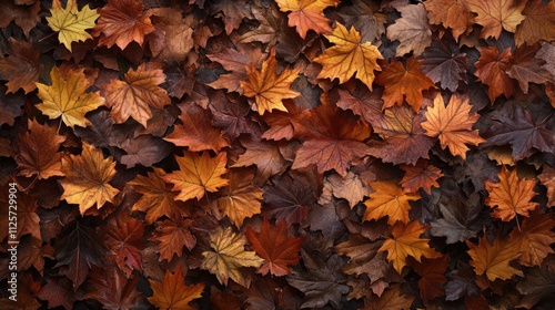 Autumn foliage background featuring colorful maple leaves in shades of orange red and brown for seasonal designs and decor