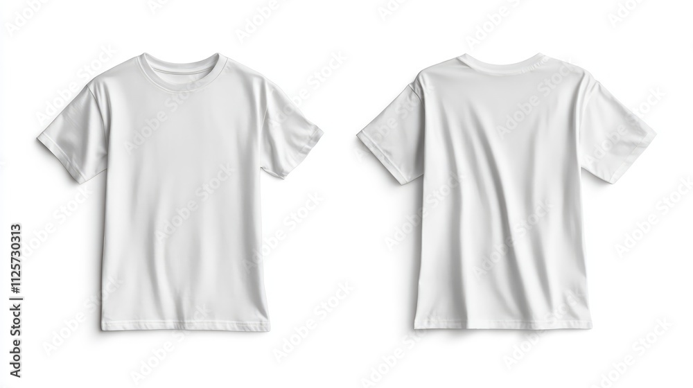 Blank white t-shirt mockup front and back view isolated on white background for apparel design presentations and marketing purposes. Blank white t-shirt mockup front and back view isolated on white background for apparel design presentations and marketing purposes.