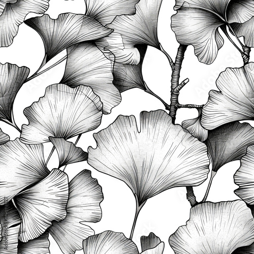Seamless ginkgo leaf pattern showcasing unique shapes, elegant symmetry, and modern style