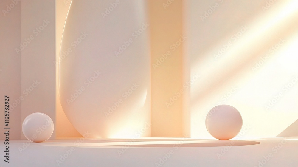 Fototapeta premium Soft Neutral Gradient Abstract Geometric Shapes in Light Room