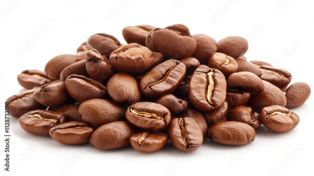 freshly roasted coffee beans stacked on a clean white background showcasing natural texture and rich color ideal for coffee-related projects freshly roasted coffee beans stacked on a clean white background showcasing natural texture and rich color ideal for coffee-related projects