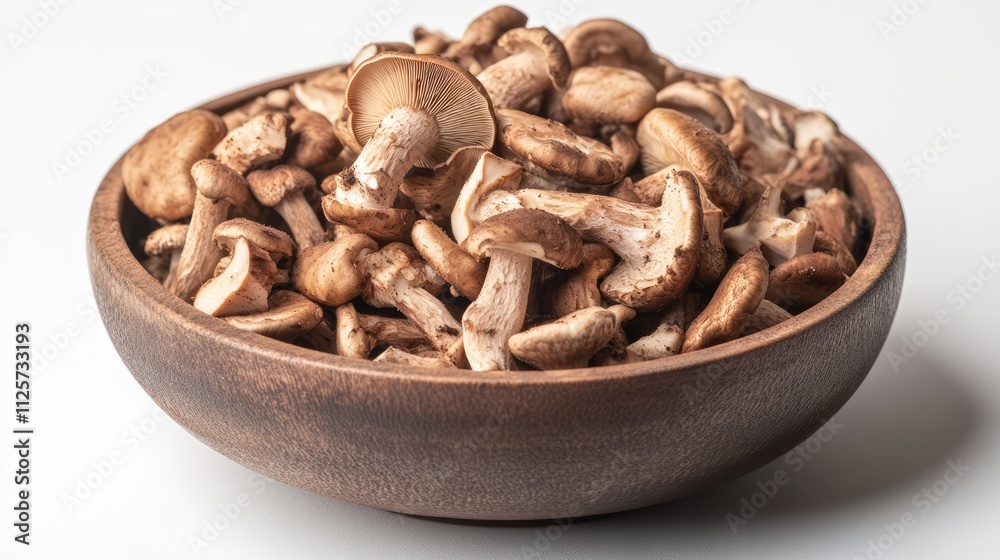 Brown tea tree mushrooms in a wooden bowl showcasing their earthy texture and culinary appeal for gourmet dishes. Brown tea tree mushrooms in a wooden bowl showcasing their earthy texture and culinary appeal for gourmet dishes.
