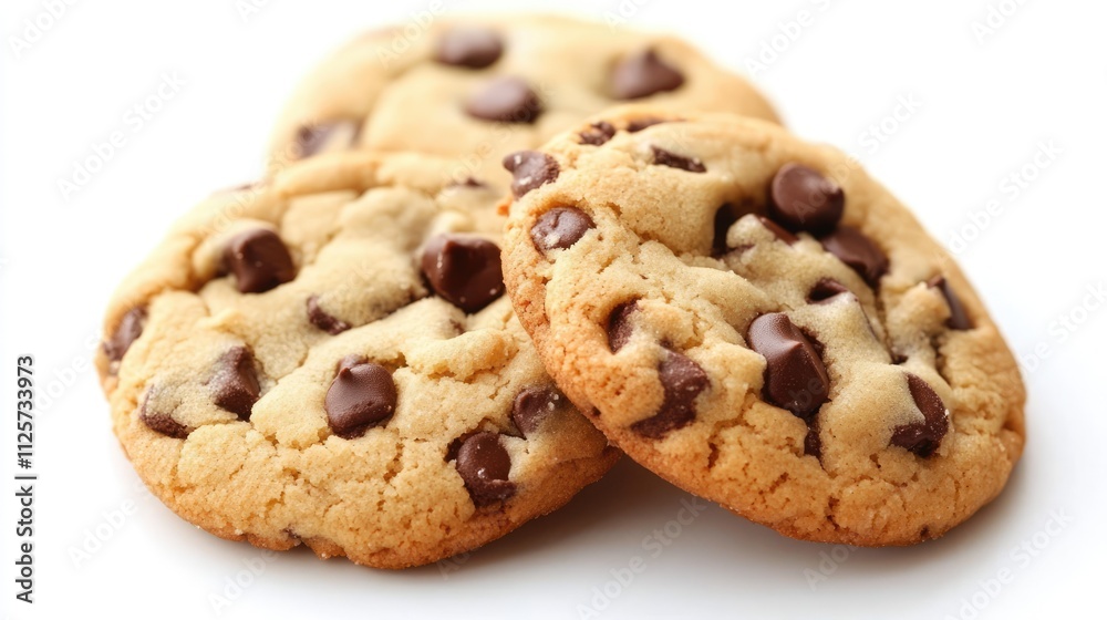Freshly baked chocolate chip cookies stacked on a clean white background, highlighting golden edges and gooey chocolate morsels, dessert, food photography, sweet treats, confectionery. Freshly baked chocolate chip cookies stacked on a clean white background, highlighting golden edges and gooey chocolate morsels, dessert, food photography, sweet treats, confectionery.
